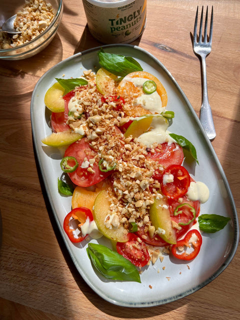 Tomato carpaccio salad, with crispy tingly peanut crunch