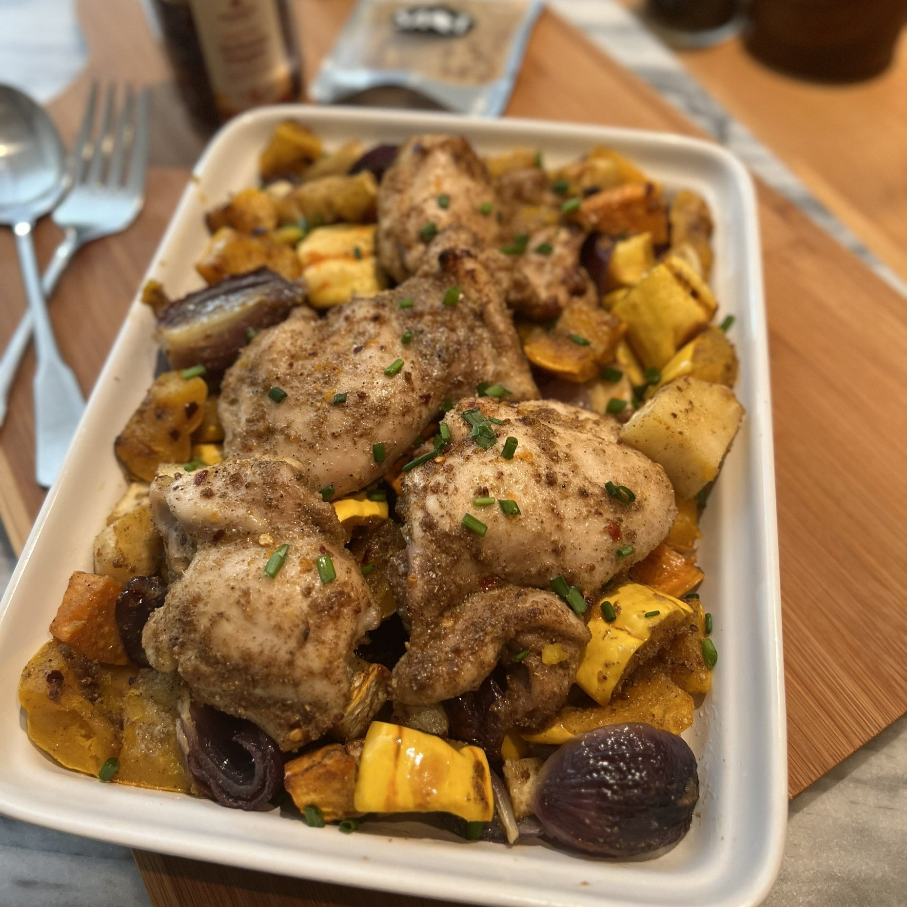 Tingly Sheet Pan Dinner: Chicken Thighs with Fall Vegetables – 50Hertz ...