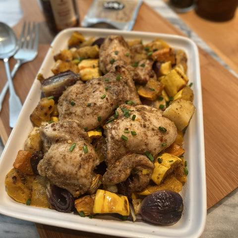 Tingly Sheet Pan Dinner: Chicken Thighs with Fall Vegetables